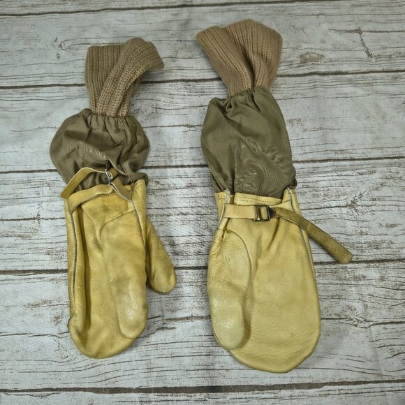 Vintage 1951 US Army Gunners Gloves Mittens Trigger Finger Leather Korean War